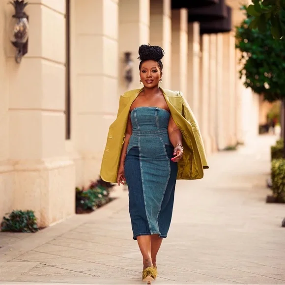 Zara Blue Patchwork Denim Dress - Picture 9 of 17